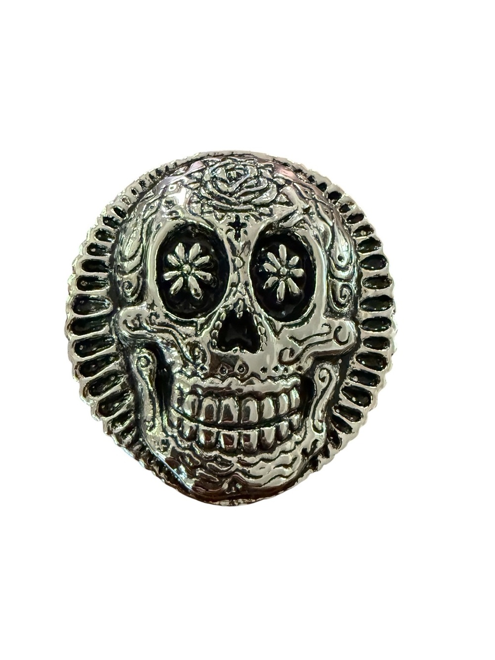 Vintage Edgy Skull Silver Tone Round Belt Buckle Grunge Goth Emo Y2K Punk Rock